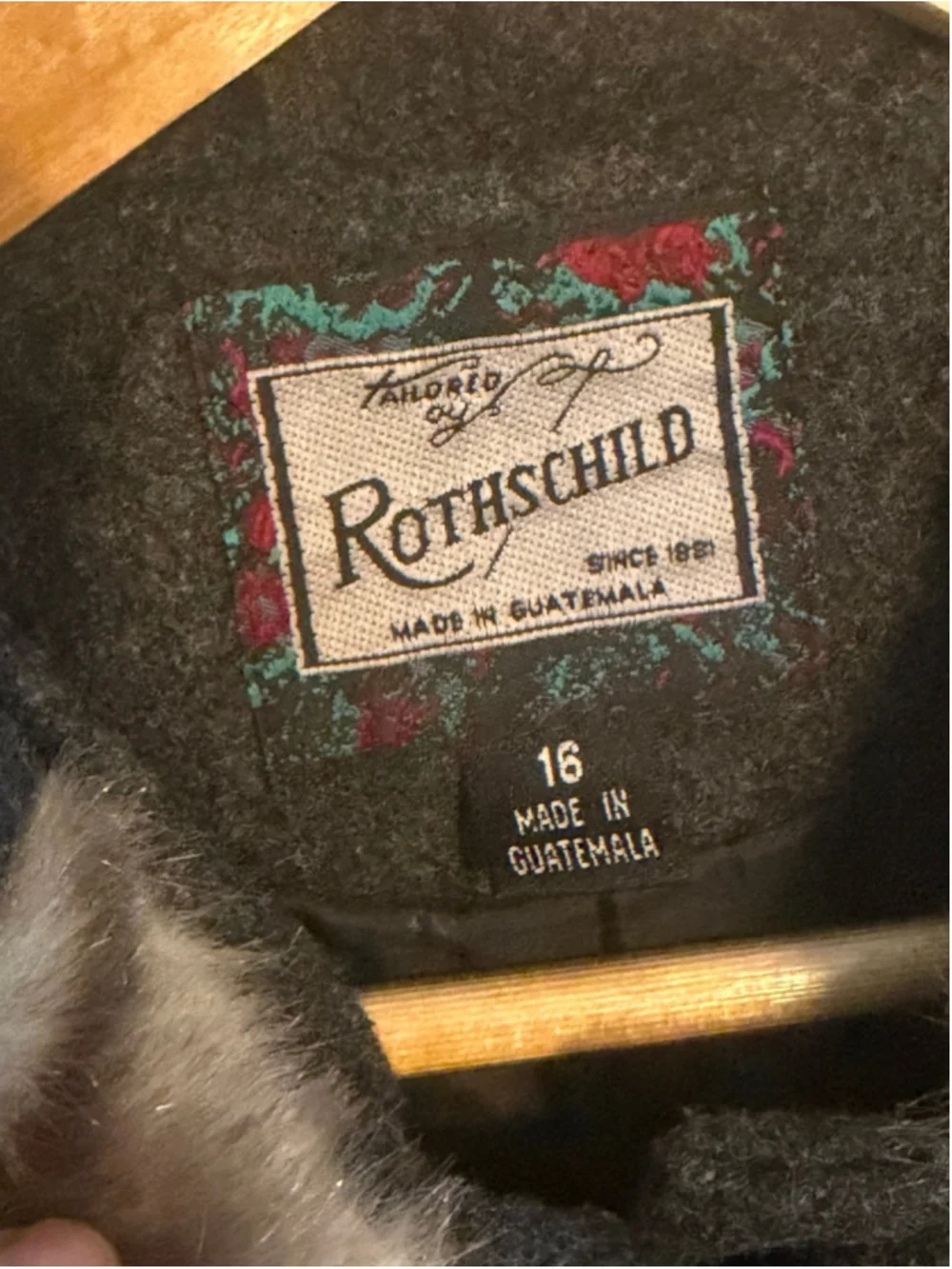 Vintage Rothschild Gray Wool Hooded Winter Coat with Faux Fur Trim